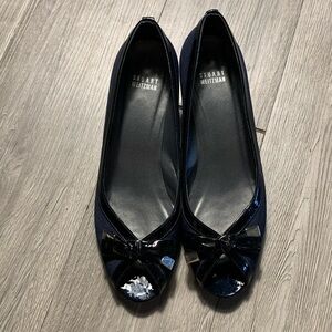 Stuart Weitzman TutiFruitti Navy Crepe Patent Black Leather Perp Toe sz 9.5M